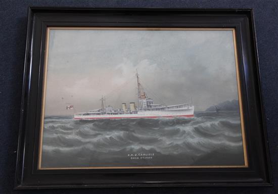 Late 19th century Anglo-Chinese School HMS Carlisle, China Station 16.5 x 22.5in.